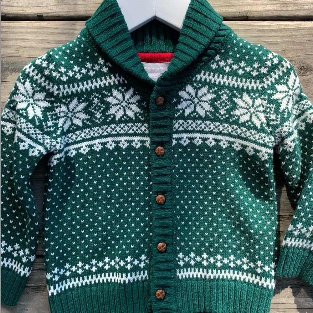 Tahari Kids Forest Green cotton blend button down sweater size 12 months